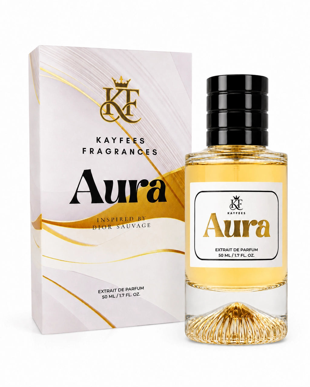 Kayfees Aura 50ml Extrait de Parfum bottle and luxury perfume box impression of Dior Sauvage