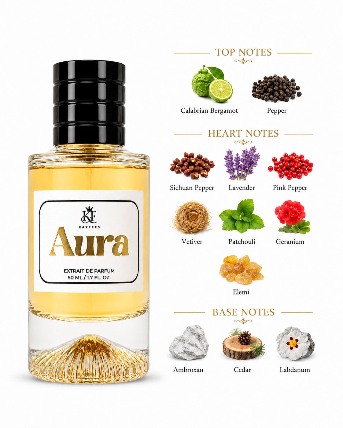 Premium Kayfees Aura fragrance bottle with elegant design impression of Dior Sauvage
