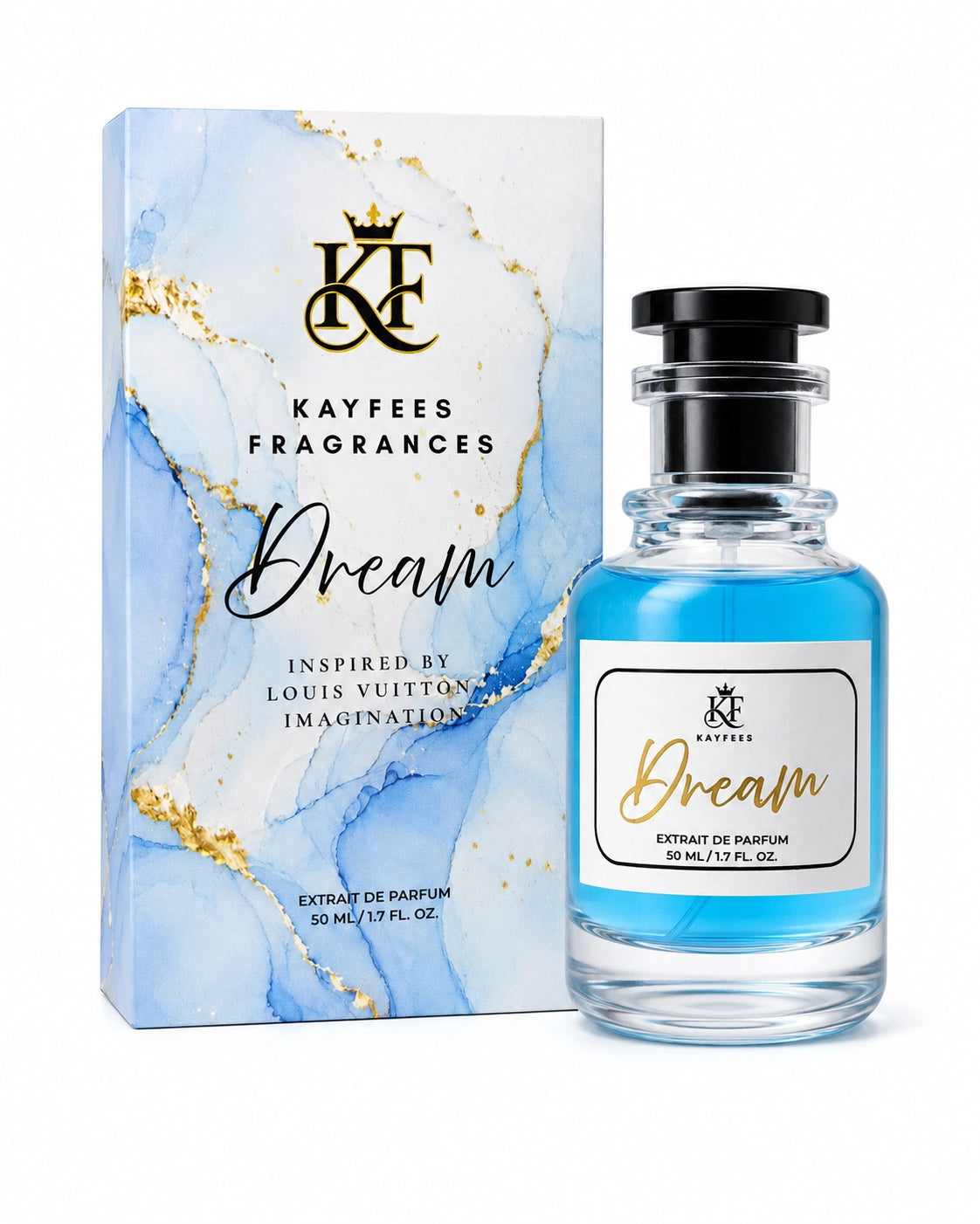 Kayfees Dream perfume packaging and presentation box for 50ml Extrait de Parfum impression of LV imagination