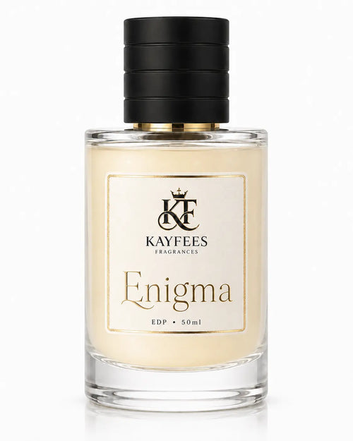 Kayfee’s Enigma 50ml Extrait de Parfum, a luxury amber woody perfume for men inspired by Baccarat Rouge 540